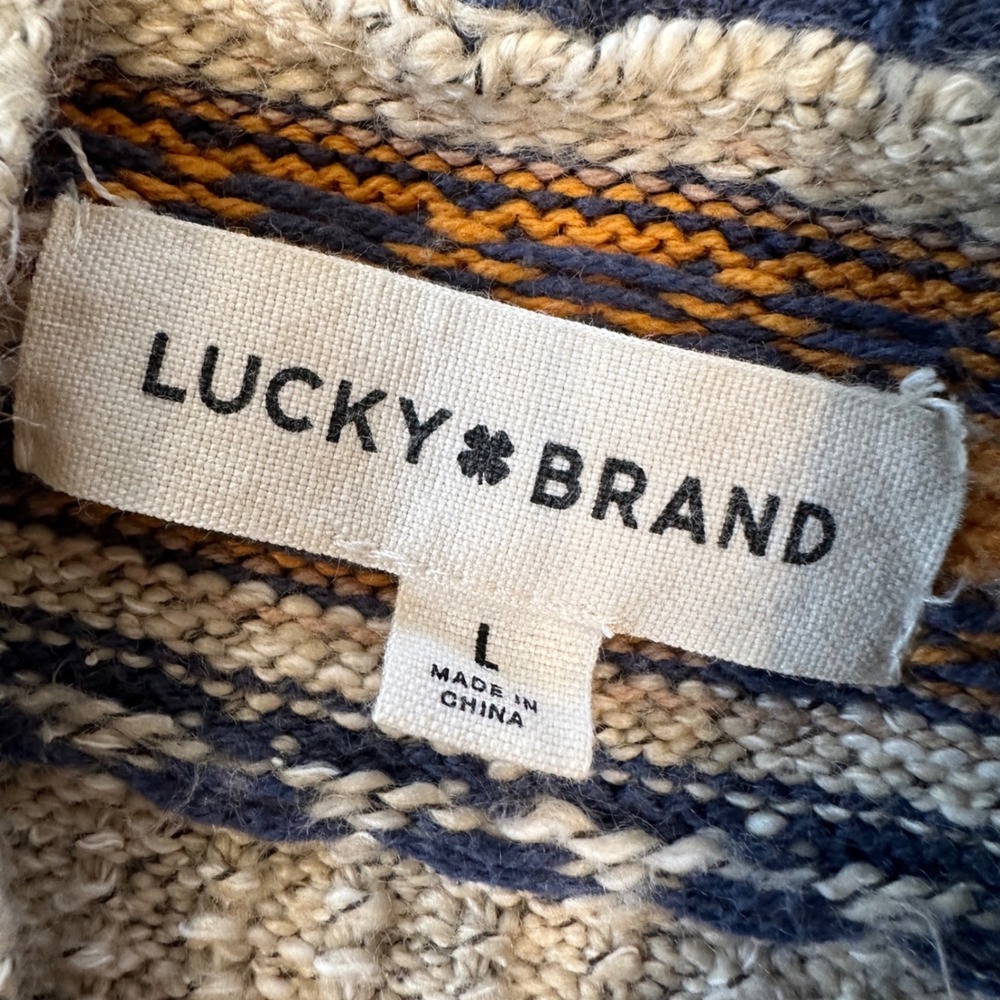 Lucky Brand Cardigan Sweater Sz Large Beige Southwestern Aztec Knit Open Front - Picture 4 of 10